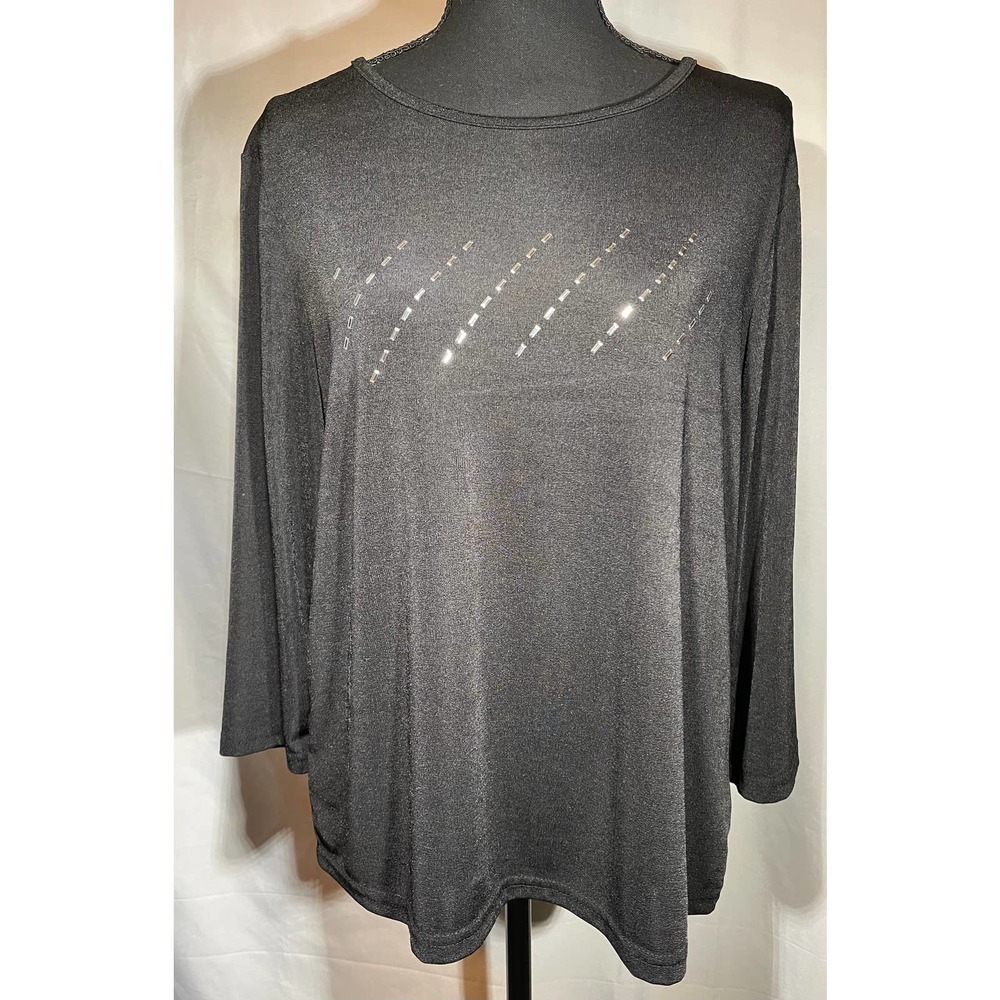 Kathy Ireland Womens XL Black Long Sleeve Blouse RN 20332 With Gold Accents
